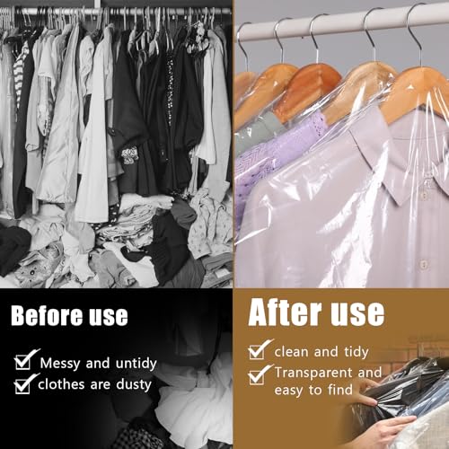 10Pcs Dry Cleaner Bags Plastic Clear Dress Bag 71-Inch Long Dry Cleaning Bag for Clothes, Plastic Garment Bags for Hanging Clothes, Long Dresses, Suits, Gowns, Dance Costumes, 60x180 cm