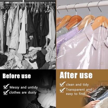 10Pcs Dry Cleaner Bags Plastic Clear Dress Bag 71-Inch Long Dry Cleaning Bag for Clothes, Plastic Garment Bags for Hanging Clothes, Long Dresses, Suits, Gowns, Dance Costumes, 60x180 cm