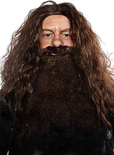 ALLAURA Brown Wizard Wig and Beard Set | Mens Wizard Character | Fake Wizard Beard Mustache Fits Adult Men — Mens Halloween Costume, Compatible with Viking Beard Costume & Viking Wig Man - color: 19-Brown