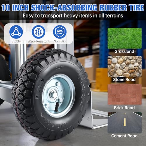 Aluminum Hand Truck Dolly Cart with 10" Pneumatic Tire,Hand Trucks Heavy Duty 600 LBS Capacity,Platform Hand Cart for Transport & Moving in Warehouse, Home, Office, Supermarket