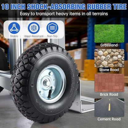 Aluminum Hand Truck Dolly Cart with 10" Pneumatic Tire,Hand Trucks Heavy Duty 600 LBS Capacity,Platform Hand Cart for Transport & Moving in Warehouse, Home, Office, Supermarket
