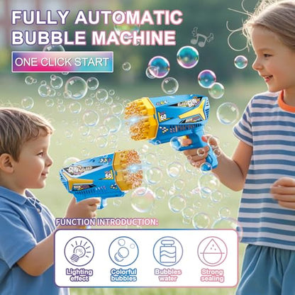 Bubble Machine Gun Kids Toys 60 Holes Bubble Machine with Bubble Solution | Bubble Blaster Gun with Bubble Solution,Outdoor Toy Birthday Party Favors Gifts for Boys Girls Age 3 4 5 6 7 8 9 10 Years Old - color: Blue