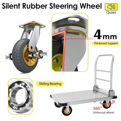 Heavy-Duty Platform Truck Cart Push Cart Dolly with 2200 lbs Capacity | Foldable Flatbed Cart with Swivel Wheel Large Steel Platform Dolly Cart for Groceries, Garage, Warehouse (36"X 24") - color: Silver - 36"x24" - 2000 Lbs