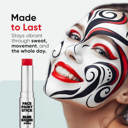 Blue Squid PRO Red, White and Black Face Paint Stick - Waterproof Body Paint Adults & Kids Eye Black Baseball, Eyeblack Softball -Hypoallergenic Twist-Up Non-Toxic Makeup Stick - Cosplay, Sports & SFX - color: Red, White & Black