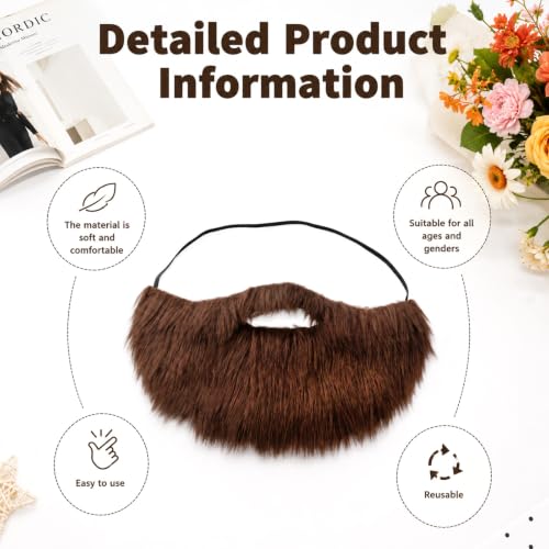 Sibba Beard Brown Men's Fake Beard Costume Facial Hair Mustache | Realistic Fake Beard, With Adjustable Elastic Rope, For Male Makeup Cosplay Party
