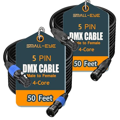 SMALL-EYE 5 Pin DMX Cables 50 ft 2-Pack, 4-Core Male to Female - size: 50 feet -2 Packs