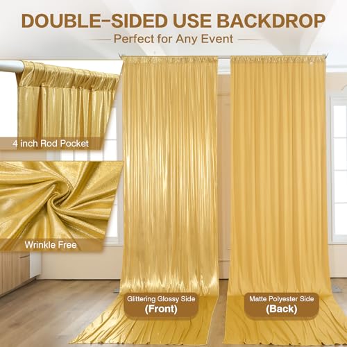 10x15FT Gold Sequin Backdrop Curtain Double Sided | 2 Panels 5ft(W) x 15ft(H) Wrinkle Free Shimmer Back Drop Cloth, Glitter Backdrop Drapes for Photography, Birthday, Wedding - color: Gold, size: W5' x H15'(2 panels)
