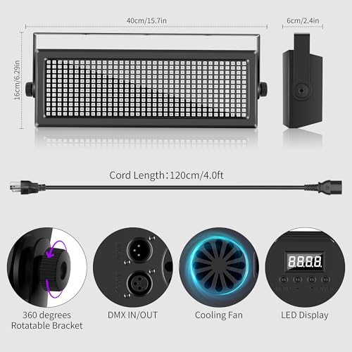 DJ Strobe Light for Parties,80W 432 LEDs RGB 3IN1 Stage Strobe&Wash Lights Bar with APP Control DMX512 Sound Activated DJ Disco Strobe Lights for Halloween Birthday Party Wedding Show Club