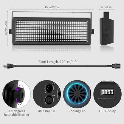 DJ Strobe Light for Parties,80W 432 LEDs RGB 3IN1 Stage Strobe&Wash Lights Bar with APP Control DMX512 Sound Activated DJ Disco Strobe Lights for Halloween Birthday Party Wedding Show Club