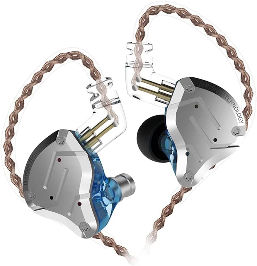 KZ ZS10 Pro Noise Cancelling Monitor Headphones, 4BA+1DD in-Ear HiFi Metal Earphones with Stainless Steel Faceplate, HiFi Gaming Earbuds IEM Earphones, 2 Pin Detachable Cable (Blue,Without Mic) - color: Blue, size: without Mic