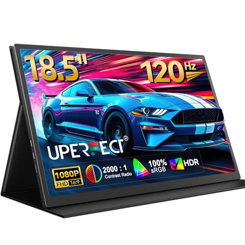 UPERFECT Portable Monitor, 18.5" 120Hz 1080P Laptop Gaming Display | 125% sRGB, HDR, FreeSync, 350 Nits Brightness, VESA Support, Stand Included, USB-C & Mini HDMI Screen for Gaming & Travel - size: 18.5"
