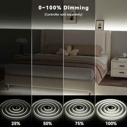 PAUTIX COB LED Strip Light White CCT Tunable 3200LEDs,CRI90+ 16.4ft/5m Dimmable 2700K-6500K 24V LED Tape Light,for Under Cabinet Bedroom Kitchen TV Mirror DIY Lighting(Adapter & Dimmer NOT Included) - size: 16.4ft(Strip ONLY)