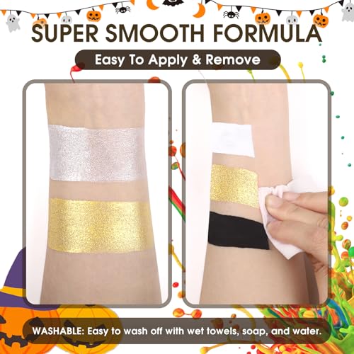 BOBISUKA Gold Face Body Paint Liquid Texture Washable Non Toxic Facepaint Fast Drying Metallic Gold Foundation Makeup for Halloween Cosplay SFX Costume Party Large Capacity(130ml) - color: Gold