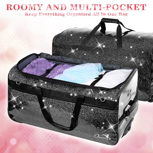 Dance Bag with Garment Rack and Curtain, 28" Rolling Dance Competition Duffle Bag with Garment Rack | Mobile Changing Station Dance Suitcase for Dancer Athlete Livestreamer Cheerleader Cosplayer - color: 28in Glitter Black