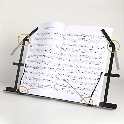 Eastar ESMF-3 Tabletop Music Stand for Sheet Music (Black) | Table Top Desktop Book Stand Folding Portable Sheet Music Stand Adjustable Travel Music Holder Lightweight with Carrying Bag