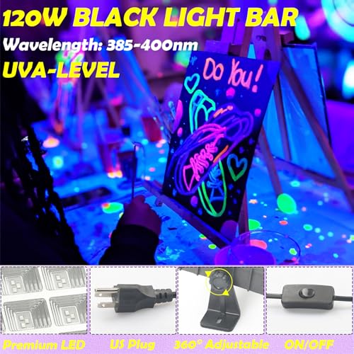 120W Black Light, LED Blacklight Bar with 10ft Cord, Glow in The Dark, for Glow Party, Neon Decoration, Body Paint, Fluorescent Poster, Birthday, Halloween, Bedroom(2 Pack)