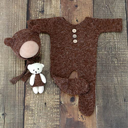 Zeroest Newborn Photography Bear Outfit Baby Photoshoot Props | New Born Boy Girl Hat Clothes Set, Infant Photo Prop Outfits - color: Coffee