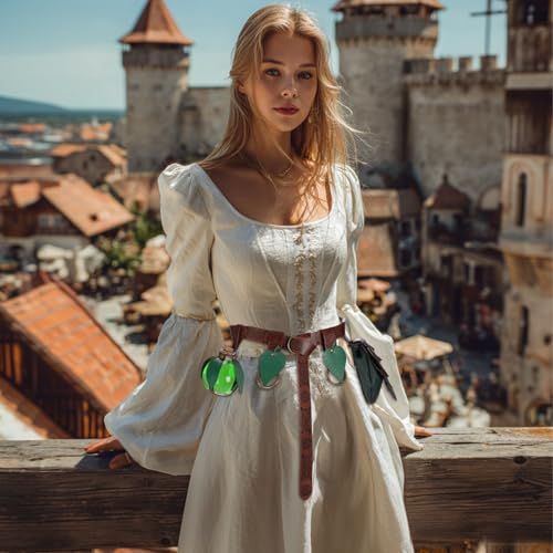 Women Renaissance Accessories Leather Belt Pouch Medieval Viking Skirt Hikes Renaissance Leaf Cosplay for Halloween - color: Bottle Set-brown Green