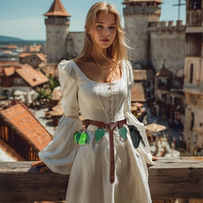 Women Renaissance Accessories Leather Belt Pouch Medieval Viking Skirt Hikes Renaissance Leaf Cosplay for Halloween - color: Bottle Set-brown Green