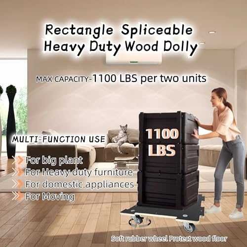 Furniture Dolly 4 Wheels Heavy Duty Spliceable Wood Platform Dolly 2 Pack, 1100 lbs Load Capacity Wood Pallet Jack, Furniture Moving Wooden Appliance Mover with 4 Soft Rubber Silent Wheels - size: Spliceable Rectangle Furniture Dolly
