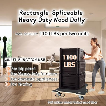 Furniture Dolly 4 Wheels Heavy Duty Spliceable Wood Platform Dolly 2 Pack, 1100 lbs Load Capacity Wood Pallet Jack, Furniture Moving Wooden Appliance Mover with 4 Soft Rubber Silent Wheels - size: Spliceable Rectangle Furniture Dolly