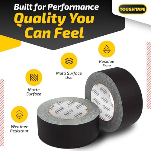 Matte Black Gaffers Tape 2 Inch x 30 Yards - Professional Grade, Weather & Water Resistant, Durable No Residue Gaff Tape - Easy Tear Grip for Cable, Floors & AV Gear (2Pack)