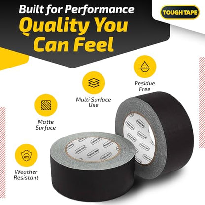 Matte Black Gaffers Tape 2 Inch x 30 Yards - Professional Grade, Weather & Water Resistant, Durable No Residue Gaff Tape - Easy Tear Grip for Cable, Floors & AV Gear (2Pack)