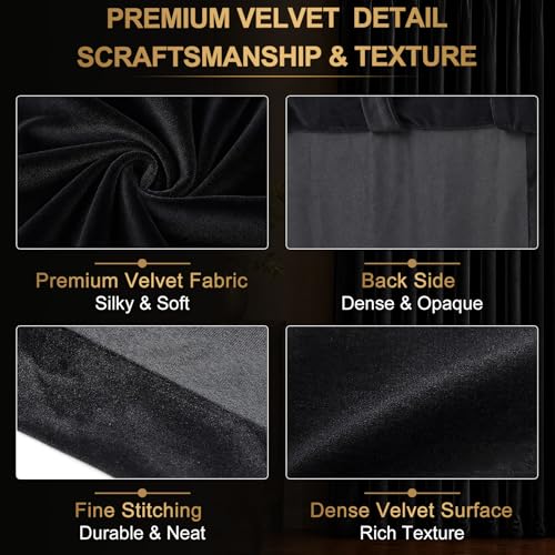 Batiyeer 100" w x 96" L Extra Wide Home Theater Curtains, Velvet Blackout Curtain Panel, 380 GSM Heavyweight Black Velvet Drapes, 95% Room Darkening Curtains for Home Theater, Stage, Villa, 1 Panel