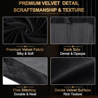 Batiyeer 100" w x 96" L Extra Wide Home Theater Curtains, Velvet Blackout Curtain Panel, 380 GSM Heavyweight Black Velvet Drapes, 95% Room Darkening Curtains for Home Theater, Stage, Villa, 1 Panel