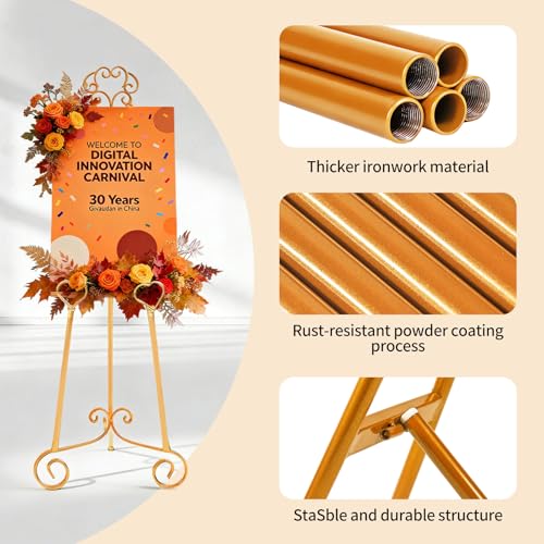 Gold Easel,Golden Adjustable Display Easel Stand with Chain for Sign, Painting, Artwork, Picture Frames, Wedding & Shower Signage and More