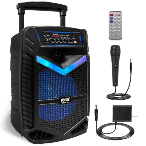 Portable Bluetooth PA Speaker System - 1200W Rechargeable Outdoor Bluetooth Speaker Portable PA System w/ 15” Subwoofer 1” Tweeter, Recording Function Mic in Party Lights USB/SD Radio - color: Charcoal