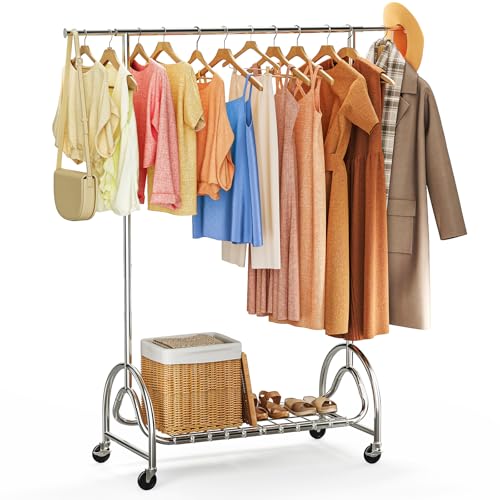 TigerParty Heavy Duty Clothing Rack for Hanging Clothes, Metal Clothes Rack Load 600 LBS, Rolling Coat Racks for Hanging Clothes with Lockable Wheels, Wardrobe Closet Garment Racks for Bedroom - size: 63" or 68"