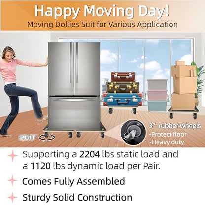 Hardwood Furniture Moving Wooden Dolly with 4 Rubber Silent Wheels,15 Inch Securely Holds 2204 Lbs Heavy Duty Rolling Mover for Piano Couch Fridge Washing Machine Big Plant, 2 Packs - size: Square Furniture Dolly with TPR Wheels