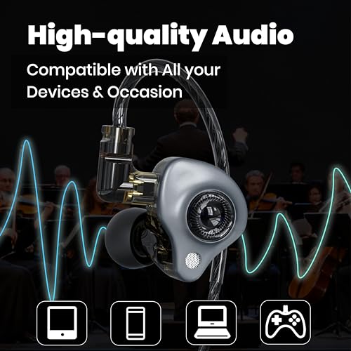 in Ear Monitor Headphones with Mic,USB C,Gray,10mm Driver | 10mm Dynamic Driver,Detachable 4N OFC Cable,HiFi IEM Earphones for Gaming and Gift Giving - color: Gray