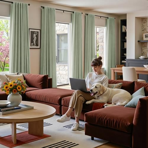 Lazzzy Green Velvet Curtains Blackout Thermal Insulated Curtains 84 Inch Long Window Drapes for Bedroom Living Room Super Soft Luxury Grommet Window Treatment 2 Panels, Grayish Green - color: *Grommet | Grey Sage, size: 52"W x 84"L (Pack of 2)