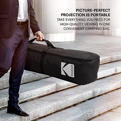 Kodak 150” Dual Projector Screen W/Stand - Fast Fold Gray Rear Projection Backdrop for Outdoor & Indoor Movies with Tripod, Outdoor Stability Kit, & Black Storage Carry Case