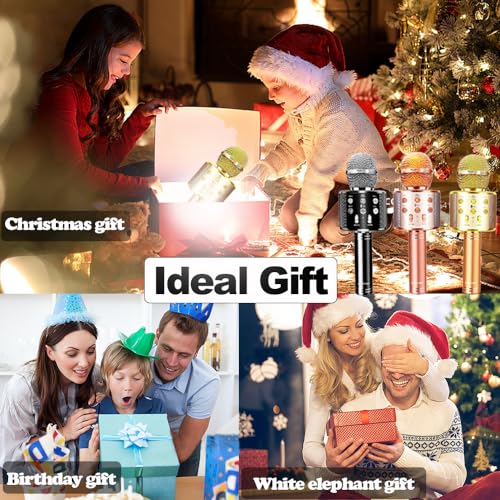 Microphone for Kids Voice Changer Karaoke Microphones Boy Girl Gifts Age 3-12 Portable Child Microphone Karaoke Kid Wireless Bluetooth Microphones Birthday - color: Gold