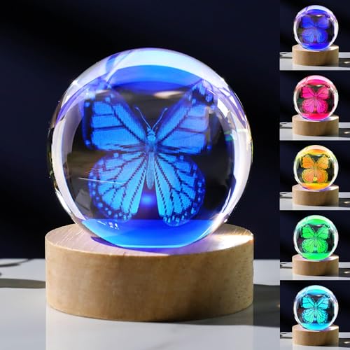 3D Butterfly Gifts for Women - Crystals Ball 60mm - Butterfly Figurines Decor Glass Animals Figurine - Keepsake Paperweight - style: Butterfly
