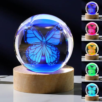 3D Butterfly Gifts for Women - Crystals Ball 60mm - Butterfly Figurines Decor Glass Animals Figurine - Keepsake Paperweight - style: Butterfly