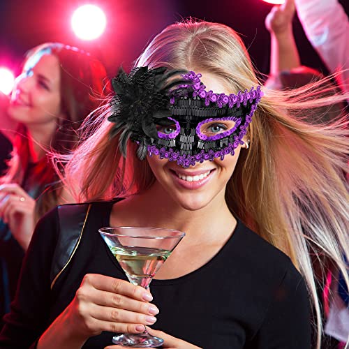 SIQUK Couple Masquerade Masks Set Venetian Party Mask Costume Mask - color: Black & Violet
