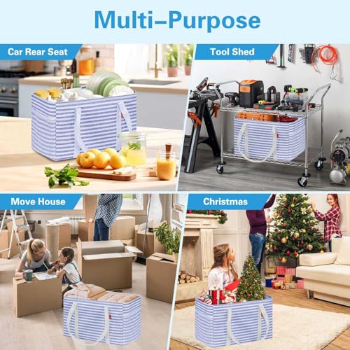 LHZK Standing Utility Tote Bag with Metal Wire Frame and the Sides Rinforced, Large Tote Bag with Handle, Reusable Grocery Bags Foldable, Beach Bag, Car Tote (Blue, 18.5''x11.8''x11.5'') - color: Blue, size: 18.5''x11.8''x11.5''-1 Pack