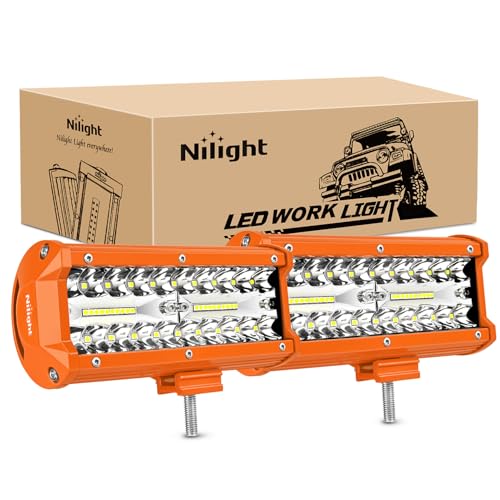Nilight LED Light Bar 2PC 6.5Inch 120W Flood Spot Triple Row Driving Lamp | Roof Bumper Off Road Work Lights for Van Camper Wagon Car Pickup Golf Cart ATV UTV SUV Truck Boat 4x4 - color: 2Pcs Amber Shell with White Light, size: Led Pods
