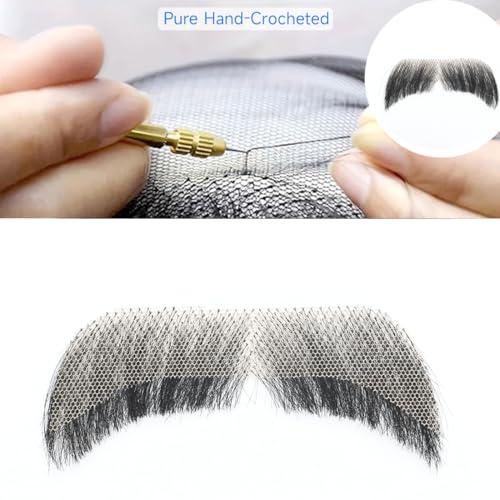 Hand-Tied Human Hair Fake Beard and Mustache for Costumes and Theater | Hand-knotted human hair on lightweight lace creates natural-looking facial hair for costumes, cosplay, theater and film - color: Style 4--black