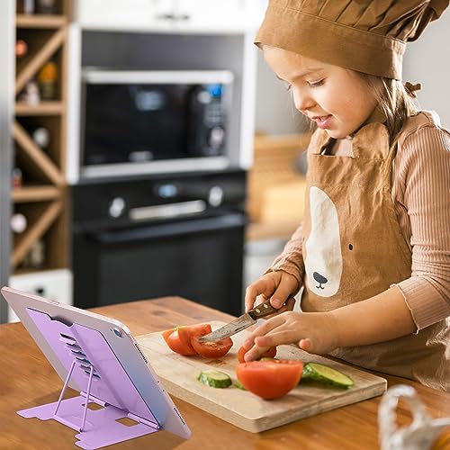 MSDADA Small Desk Book Stand Metal Reading Rest Book Holder | Adjustable Cookbook Documents Holder Portable Sturdy Bookstands for Recipes Textbooks Tablet Music Books(Purple） - color: Purple