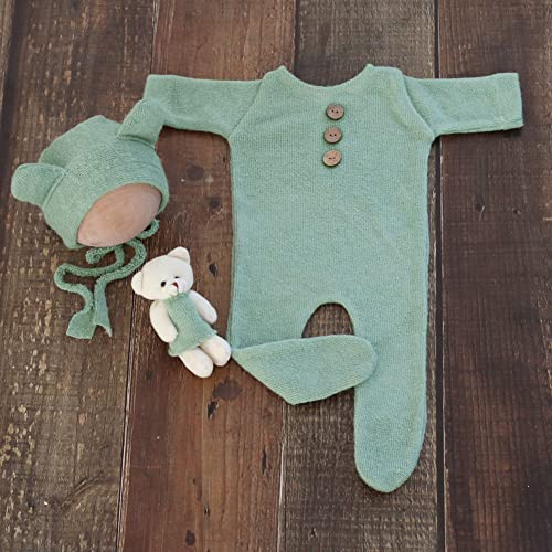 Zeroest Newborn Photography Bear Outfit Baby Photoshoot Props | New Born Boy Girl Hat Clothes Set, Infant Photo Prop Outfits - color: Light Green