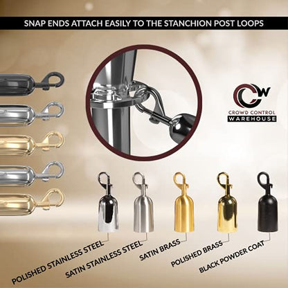 Stanchion Post and Rope KIT SAT.Steel, 2 Crown TOP 1 Gold Rope - color: Gold Rope, size: Satin Stainless Steel