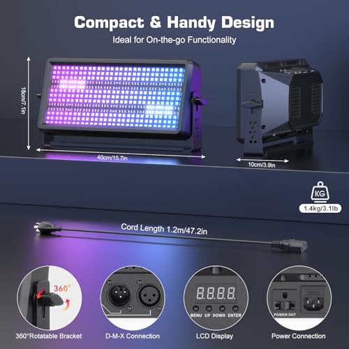 180W RGBW LED Wall Washer Light, 270 RGB +180 White LEDs Stage Strobe Light with Remote, DMX512 Sound Activated for Church VBS Wedding Party KTV Halloween Haunted House Rental Event
