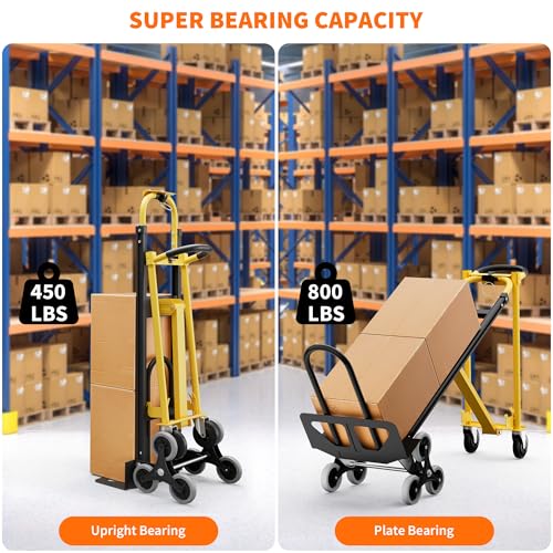 Heavy Duty Aluminum Hand Truck, 3-in-1 Convertible Folding Dolly Cart, Stair Climbing Hand Truck with Wheels, Industrial Platform Trolley for Warehouse, Home, Office & Transport Moving - color: Yellow+black