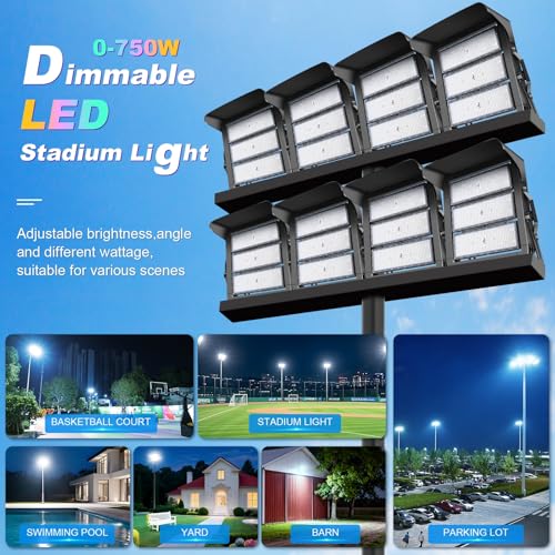 112500LM Led Stadium Light Dimmable 0-750w Super Bright Daylight | Led Arena Flood Lights Outdoor 100-277v 5000k Yoke U Mount IP66 Waterproof Sportcourt Light Commercial for Square Golf Port - size: Extra Large/750/Dimmable