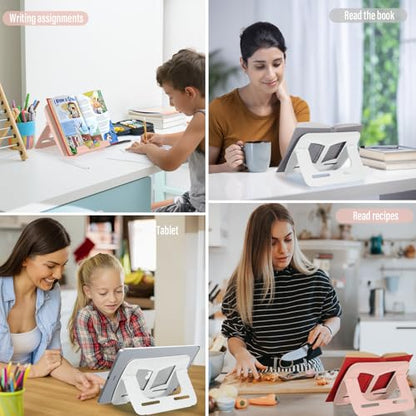 Book Stand, Music Stand, Book Holder, Portable Cookbook Stand, Book Stand for Reading, Recipe Book Holder, for Kids boy Girl, Back to School Supplies (11.82" * 8.26") - color: A2(pink+white)